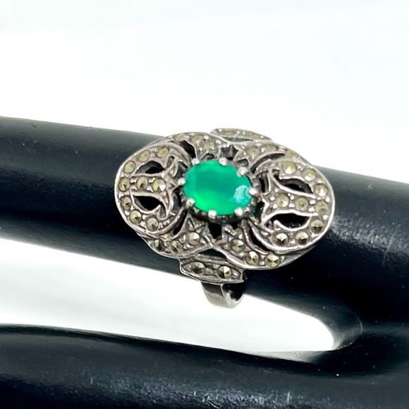 Jewelry - Art Deco Chrysoprase Marcasite Ring